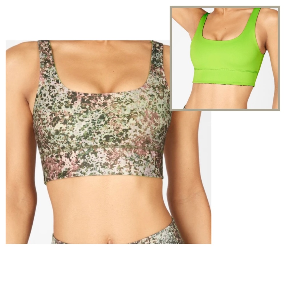 Fabletics Camo Green Reversible Sports Bra square neck